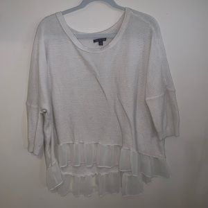 American Eagle White Sweater with Ruffle Bottom